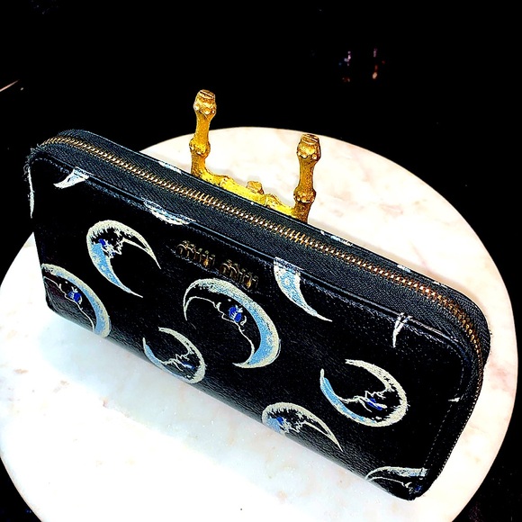 MIU MIU ZIPPY WALLET ART MADRES PRINT NERO MOONS CRESCENT MOON - Picture 3 of 14